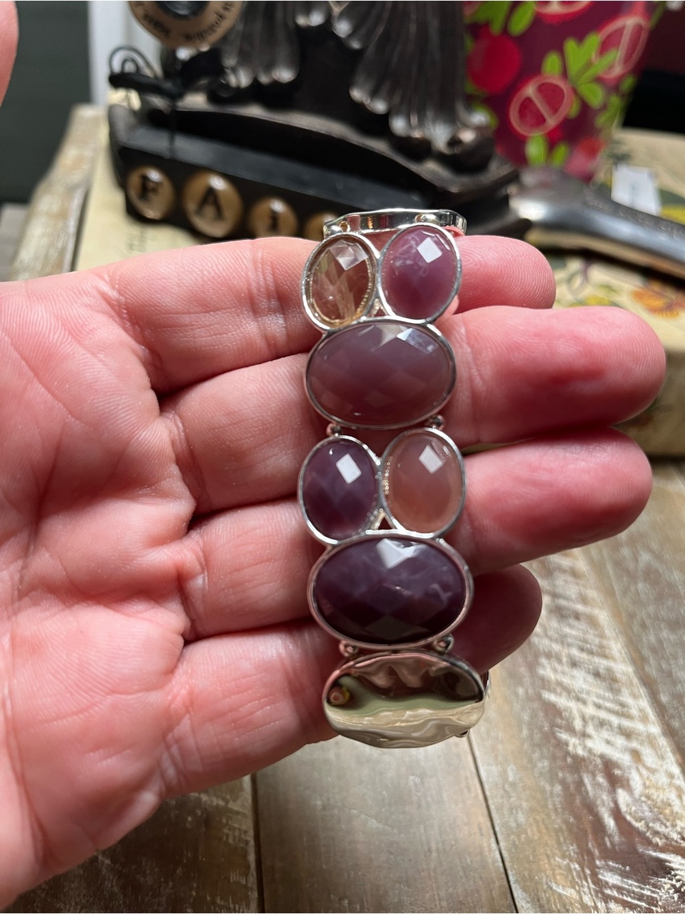 Purple Multi-Stone Silver Stretch Bracelet
